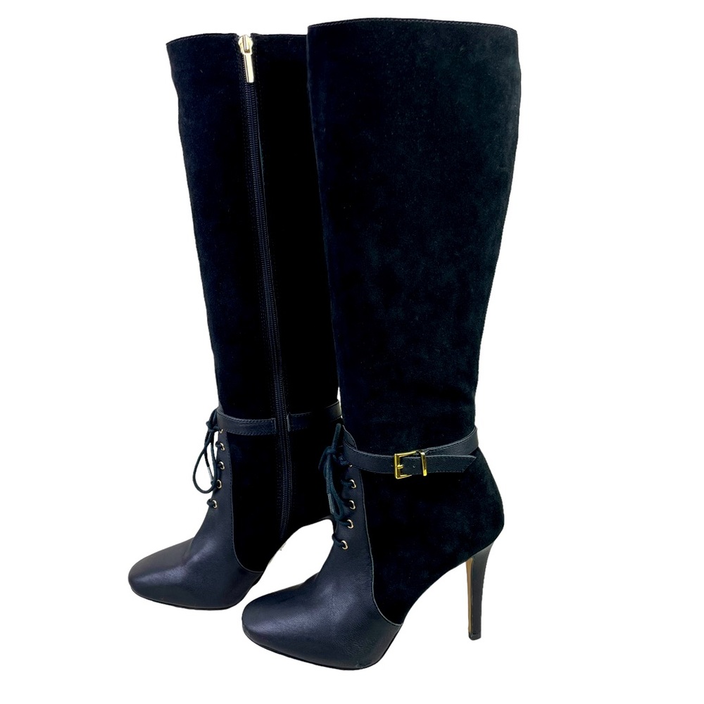 Victoria’s Secret Suede Leather High Heel Boots Lacing Detail Black Size 8.5B
